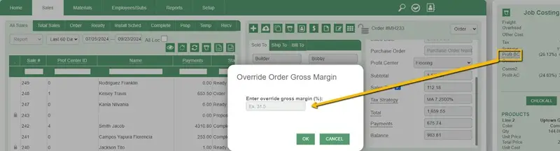 QPro sales screen order margin